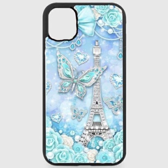 Blue Bling Butterfly Paris Phone Case - Picture 1 of 1